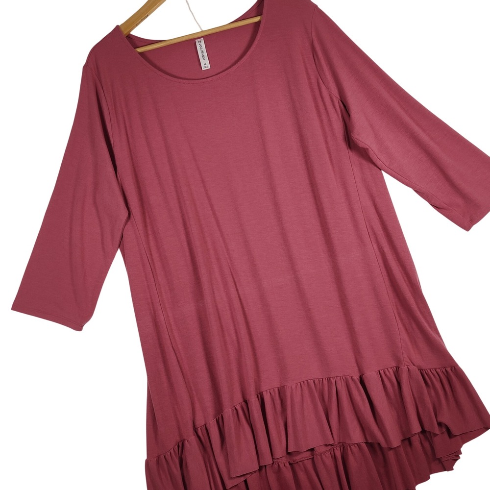 Zenana Premium Womens 3X Mauve Ruffle High Low Tunic Top 3/4 Sleeve Plus Size